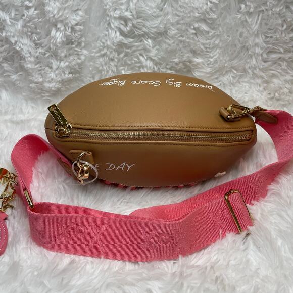 Betsey Johnson XOTOSS Football Shaped Shoulder Crossbody Bag Game Day Purse - Picture 3 of 11